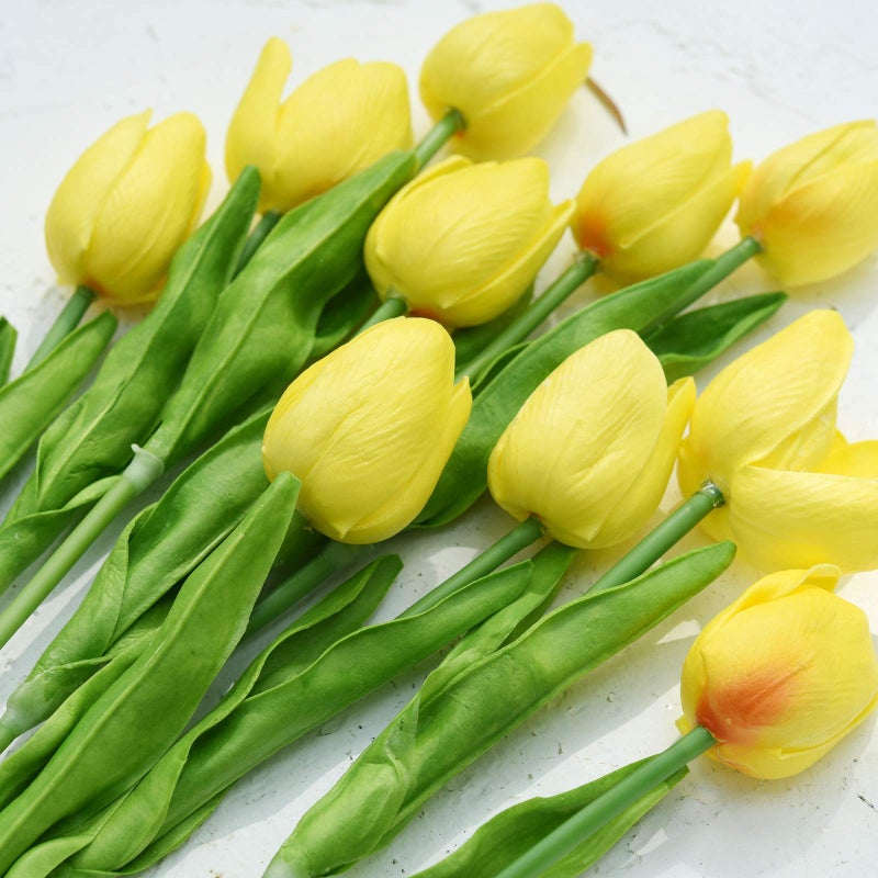 FiveSeasonStuff Real Touch Tulips Artificial Flowers â€“ 15 Stems Faux Tulip Bouquet in Gift Box for Wedding, Home Decor, Party, Floral Arrangements (Candle Glow Yellow) - Image 4